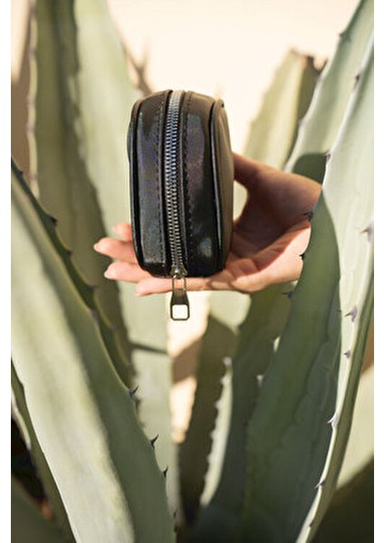 Siyah Mini Makyaj Çantası Suni Deri Organizer Kadınlar İçin Şık ve Pratik Kullanım