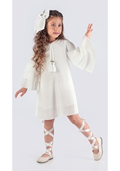 Kız Çocuk Krep Plise Elbise Özel Günler İçin Şık Tasarım Ispanyol Kol modelleri