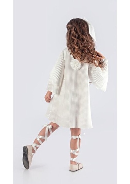 Kız Çocuk Krep Plise Elbise Özel Günler İçin Şık Tasarım Ispanyol Kol indirimleri