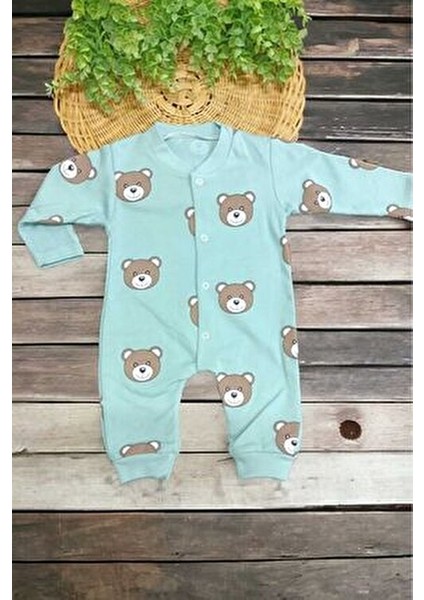 Unısex Bebek Ayıcıklı Baskılı Çıtçıtlı Yenidoğan Bebek Tulumu %100 Pamuk Esnek 1-3-6 Aylık indirimleri