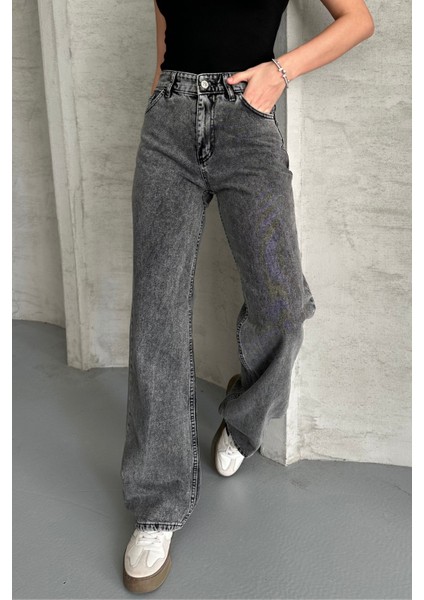 Kadın Yüksek Bel Jean Kot Palazzo Pantolon Füme / 27 fiyatları