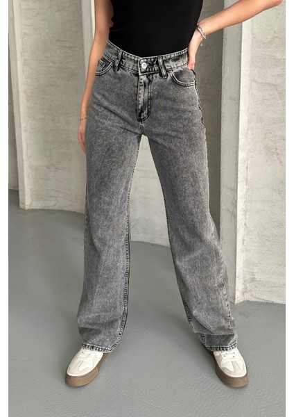 Kadın Yüksek Bel Jean Kot Palazzo Pantolon Füme / 27