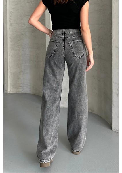 Kadın Yüksek Bel Jean Kot Palazzo Pantolon Füme / 27