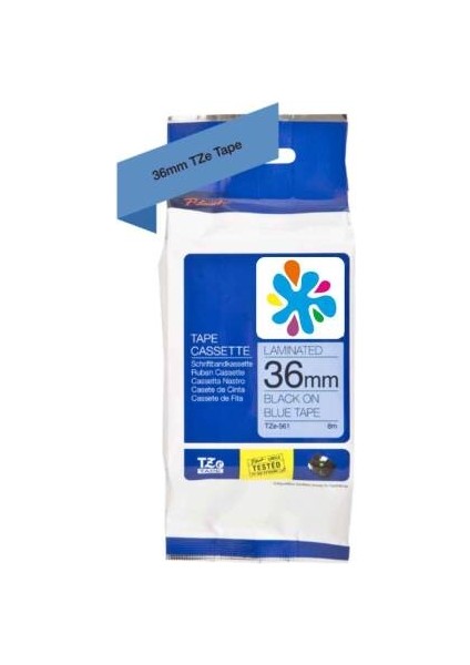 TZE-561 Mavi Üzerine Siyah Laminasyonlu Muadil Etiket 36MM x 8m