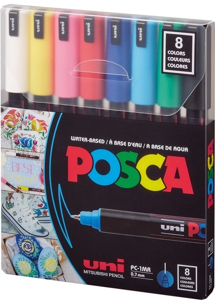 Posca Pc-1mr 0.7 Su Bazlı Boyama Markörü Seti Ana Renkler 8 Renk