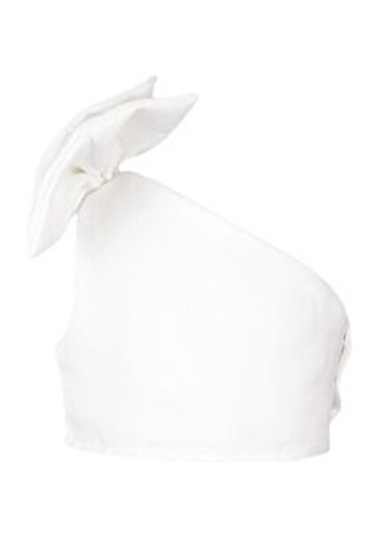 Beyaz Tek Omuzlu Fiyonk Detaylı Kız Çocuk Crop fiyatları