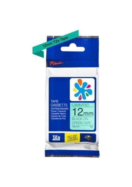 TZE-731 Yeşil Üzerine Siyah Muadil Etiket Şeridi