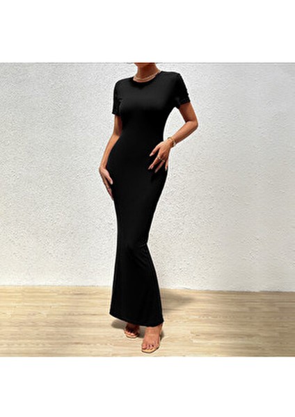 Kadın Kısa Kollu Maxi Elbise Günlük Kullanım İçin Şık Tasarım Siyah fiyatları