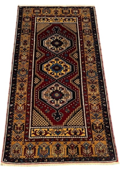 El Dokuma Göbekli Sıfır Yahyalı Halısı 89X167 Kök Boya %100 Yün Halı Kırmızı