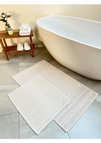 Tapis Doğal Pamuklu 2'li Banyo Paspas Seti 60X100 50X60 - Taş