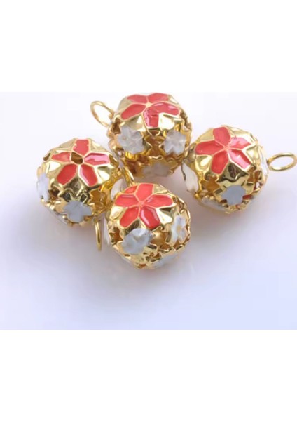 Çiçekli Kulplu Çan, Hayvan Tasma Zili, Amigurumi Zili, Kına Gecesi Tef Yapımı Zili 20 Adet Kırmızı