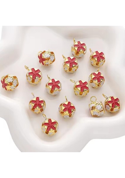 Çiçekli Kulplu Çan, Hayvan Tasma Zili, Amigurumi Zili, Kına Gecesi Tef Yapımı Zili 20 Adet Kırmızı