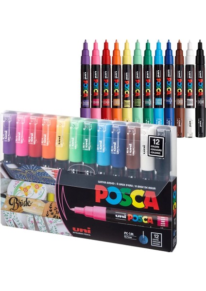 Posca Pc-1m 0.7 Su Bazlı Boyama Markörü Seti Pastel Renkler 12 Renk
