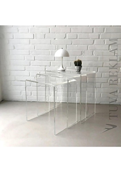 Şeffaf Pleksi Zigon Sehpa Takımı 3'lü Set Modern Tasarım ve Fonksiyonel Kullanım için İdeal