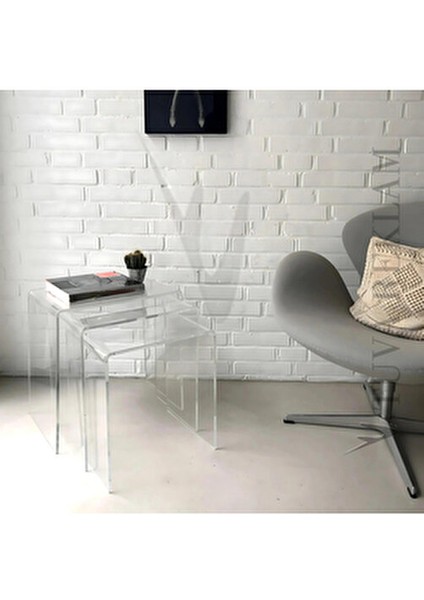 Şeffaf Pleksi Zigon Sehpa Takımı 3'lü Set Modern Tasarım ve Fonksiyonel Kullanım için İdeal