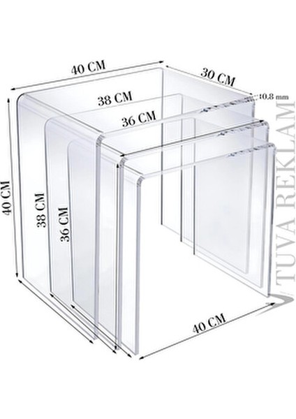 Şeffaf Pleksi Zigon Sehpa Takımı 3'lü Set Modern Tasarım ve Fonksiyonel Kullanım için İdeal