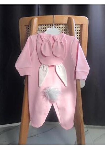 %100 Pamuk Pembe Patikli Tavşan Tulum Takımı