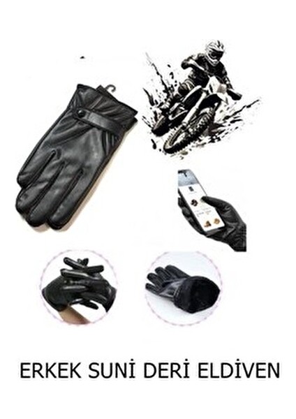 Erkek Suni Deri Eldiven Dokunmatik Ekran Uyumlu