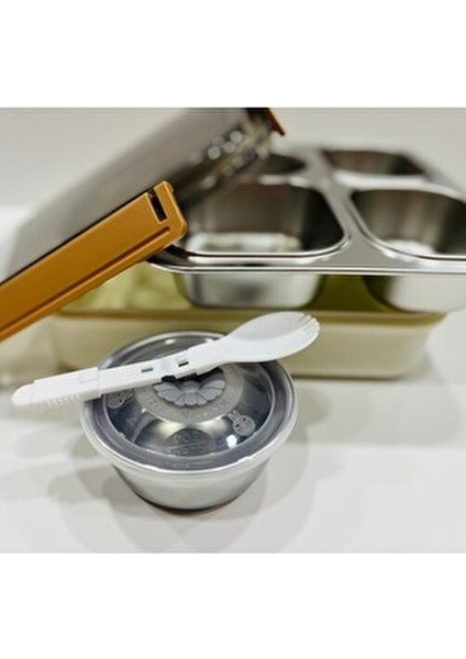 Bento Paslanmaz Çelik Tek Kat 4 Bölmeli (Sos Kaseli) 1200ML Beslenme Kutusu Sefer Tası