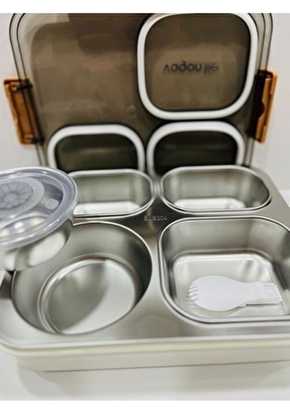 Bento Paslanmaz Çelik Tek Kat 4 Bölmeli (Sos Kaseli) 1200ML Beslenme Kutusu Sefer Tası