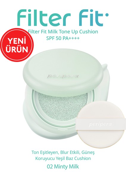 Ton Eşitleyen, Blur Etkili, Güneş Koruyucu Yeşil Baz Perıpera Filter Fit Milk Tone Up Cushion
