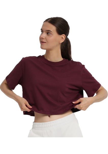 Sedona Cropped Kadın Bordo Günlük Stil T-Shirt 25KK1034-BRD