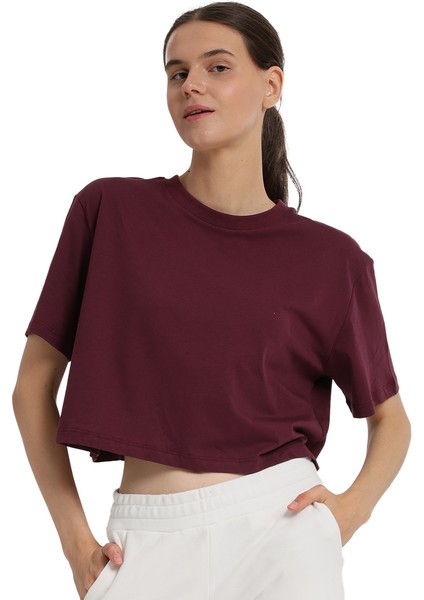 Sedona Cropped Kadın Bordo Günlük Stil T-Shirt 25KK1034-BRD