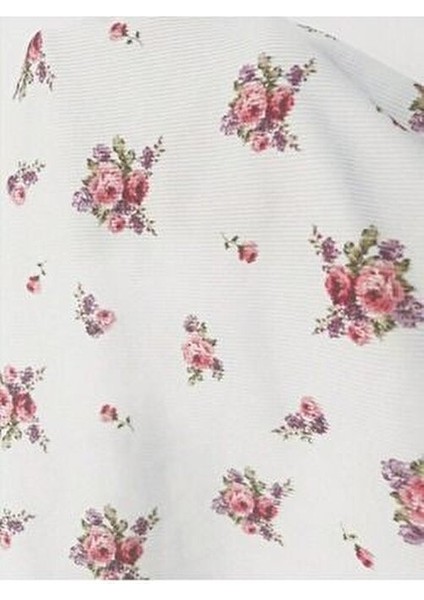 Çiçek Desenli Dantel Detaylı Pijama Takımı 2 Parça Beyaz Renk