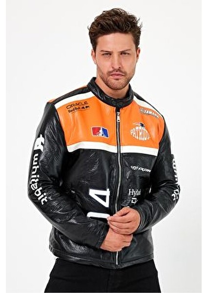 Erkek Oversize Puf Deri Yarışçı Ceket Kolej Mont Baskılı Fermuarlı Bomber Mont fiyatları