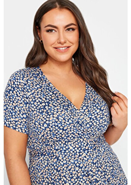 Büyük Beden V Yaka Desenli Kuşaklı Kısa Kol Anvelop Elbise 302644 fiyatları