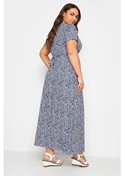 Büyük Beden V Yaka Desenli Kuşaklı Kısa Kol Anvelop Elbise 302644 indirimleri