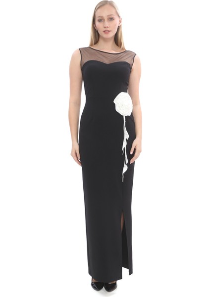 Beyaz V Yaka Balon Kol Taşlı Fiyonk Detaylı Maxı Elbise fırsatları