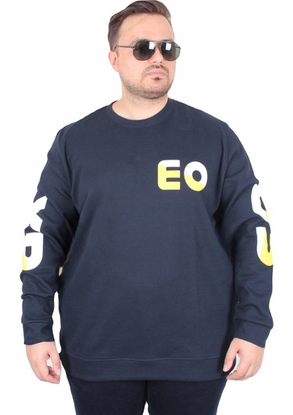 Mocgrande Büyük Beden Bisiklet Yaka Sweat Double Face Pike Eo 25703 Lacıvert