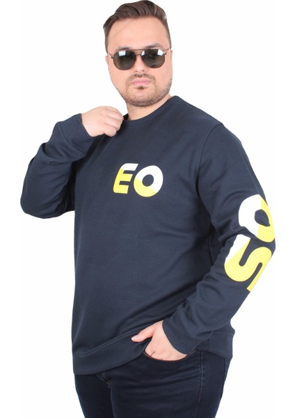 Mocgrande Büyük Beden Bisiklet Yaka Sweat Double Face Pike Eo 25703 Lacıvert modelleri