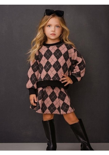 Kız Çocuk Yumuşak Dokulu Baklava Desenli Etekli Takım fiyatları