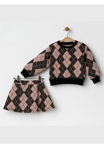 Kız Çocuk Yumuşak Dokulu Baklava Desenli Etekli Takım modelleri