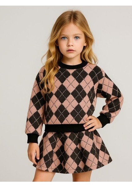 Kız Çocuk Yumuşak Dokulu Baklava Desenli Etekli Takım fırsatları