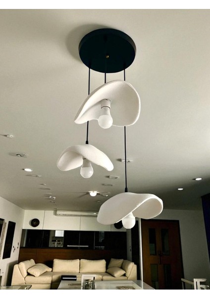 Dekoratif Asimetrik 3’lü Avize – LED Uyumlu Modern Beyaz Sarkıt Aydınlatma