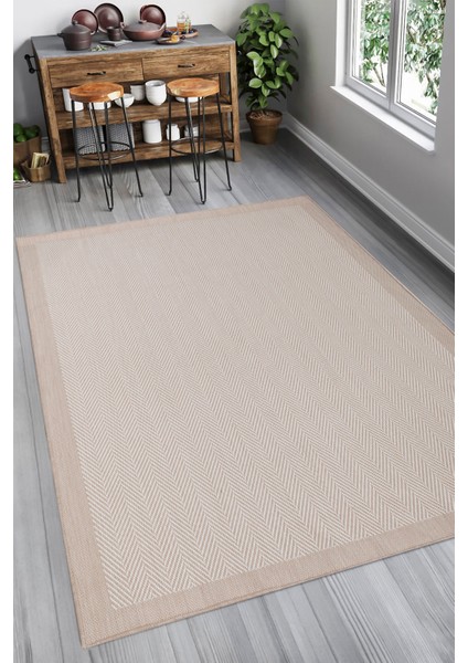 Sısal Yıkanabilir Krem Bej Tüy ve Hav Vermez Makine Dokuma Halı Mutfak Balkon Antre Bahçe Teras