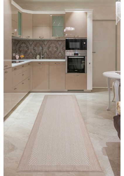 Sısal Yıkanabilir Krem Bej Tüy ve Hav Vermez Makine Dokuma Halı Mutfak Balkon Antre Bahçe Teras