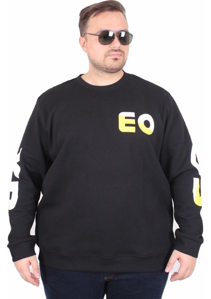 Mocgrande Büyük Beden Bisiklet Yaka Sweat Double Face Pike Eo 25703 Sıyah