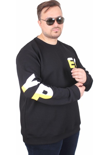 Mocgrande Büyük Beden Bisiklet Yaka Sweat Double Face Pike Eo 25703 Sıyah fiyatları