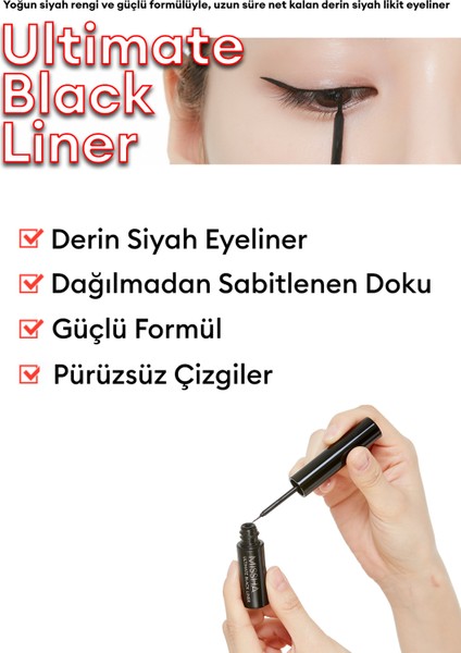 Uzun Süre Kalıcı, Yoğun Pigmentli, Ince Uçlu Likit Eyeliner Mıssha Ultimate Black Liner fiyatları