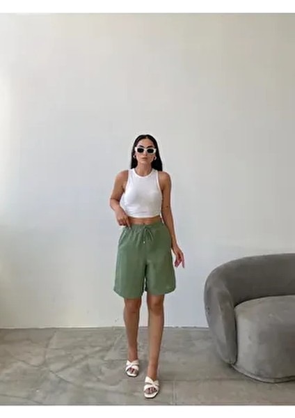 Swan Kadın Desensiz Visko Keten Şort Beli Lastikli Yazlık Rahat Kesim ile Konfor Sunar