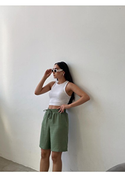 Swan Kadın Desensiz Visko Keten Şort Beli Lastikli Yazlık Rahat Kesim ile Konfor Sunar