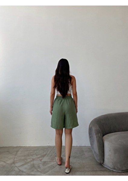 Swan Kadın Desensiz Visko Keten Şort Beli Lastikli Yazlık Rahat Kesim ile Konfor Sunar