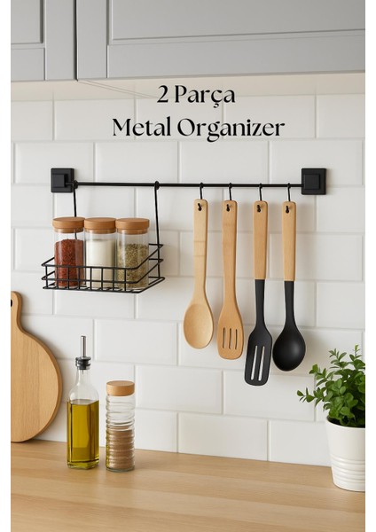2 Parça Metal Askılı Mutfak Organizeri & Mutfak Rafı & Sepet