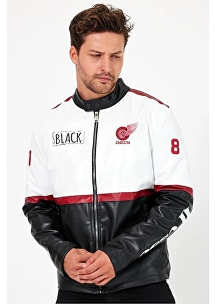 Erkek Oversize Motorcu Mont Şeritli Garnili Kolej Mont Yarışçı Erkek Ceket indirimleri