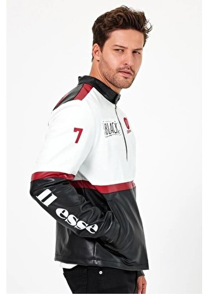Erkek Oversize Motorcu Mont Şeritli Garnili Kolej Mont Yarışçı Erkek Ceket