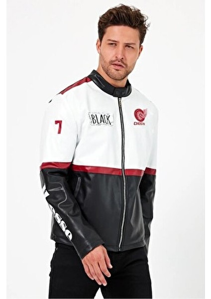 Erkek Oversize Motorcu Mont Şeritli Garnili Kolej Mont Yarışçı Erkek Ceket